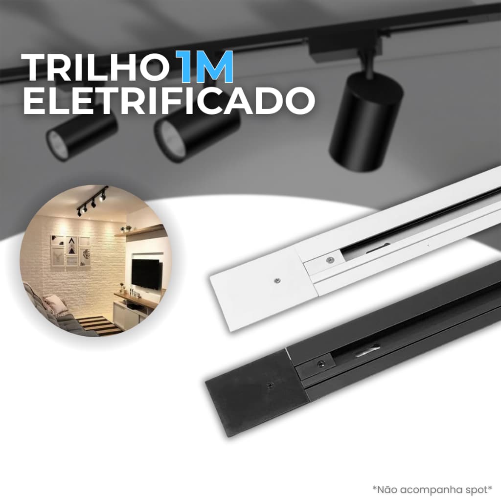 Trilho Eletrificado para Spot Led Universal Resistente 1 Metro | Preto e Branco