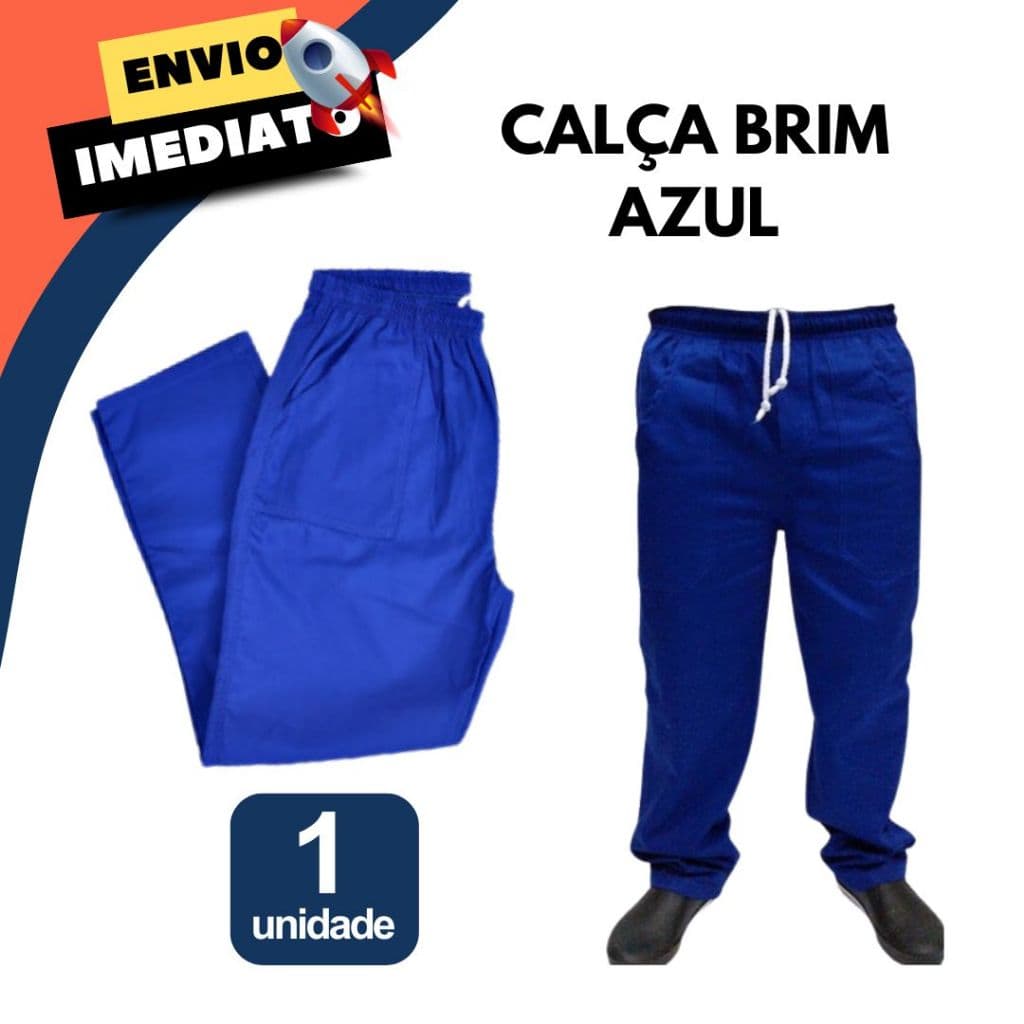Calça de Brim Tecido Pesado Profissional Santista 100% Algodão Costura Tripla Azul Trabalho