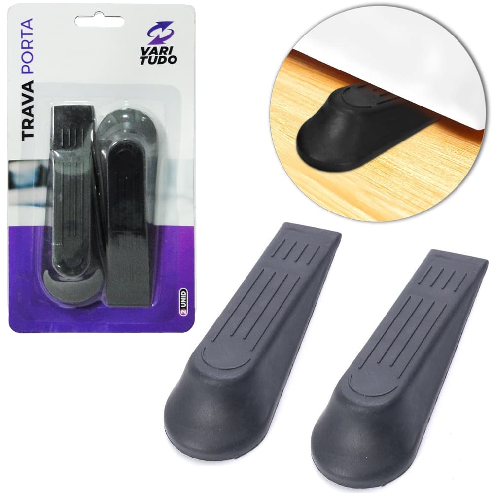 APARADOR / TRAVA DE PORTA DE PLASTICO PRETO COM 2 PECAS 11X3,5CM