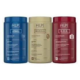 Kit Felps Cronograma Capilar - Mascara SOS 1kg + mascara Banho de Verniz 1kg + Mascara Marula 1 Kg.