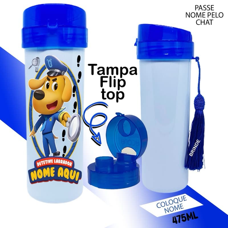 garrafa Squeze personalizada detetive labrador com nome