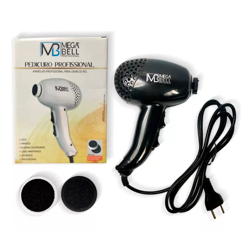 Pedicuro Elétrico Profissional Preto Esfoliador para Pés + 12 Lixas