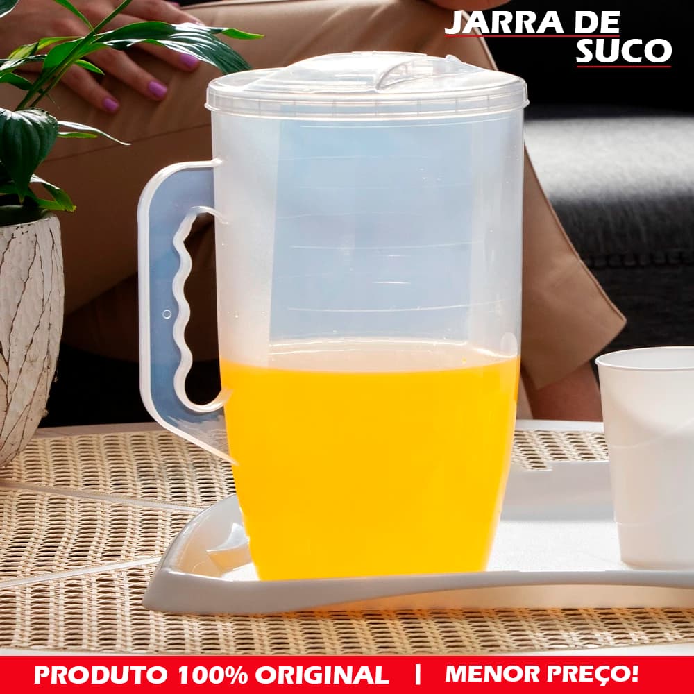 Jarra de Suco Plástico Resistente Capacidade de 3,7 Litros Com Alça  e  Tampa de Vedação Anti Vazamento, Design, Moderno