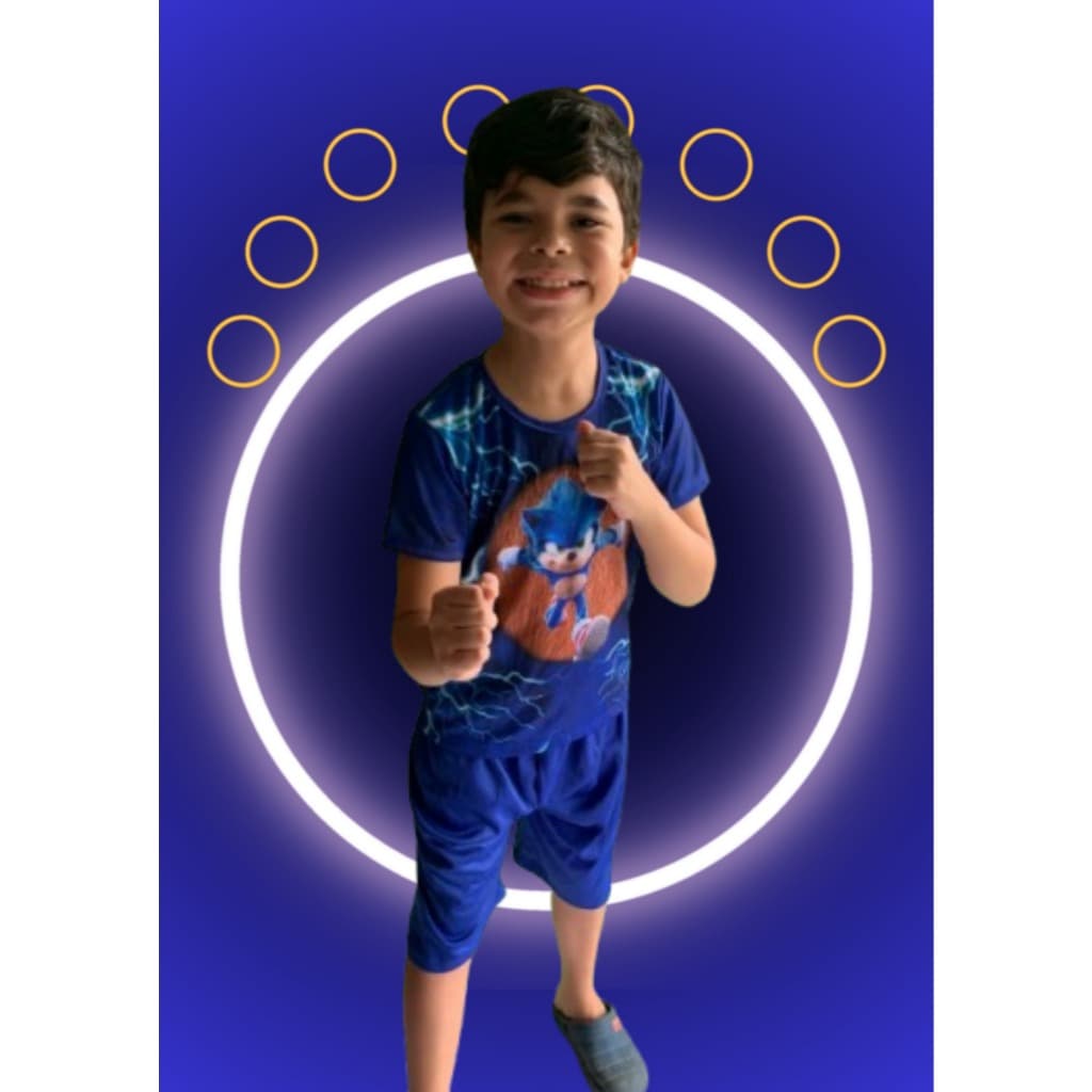 Conjunto Masculino Sonic Infantil e Adulto – Carnaval 2025