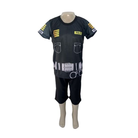 Conjunto Policial para menino infantil e adulto trajes carnaval estampado tecido leve envio rápido