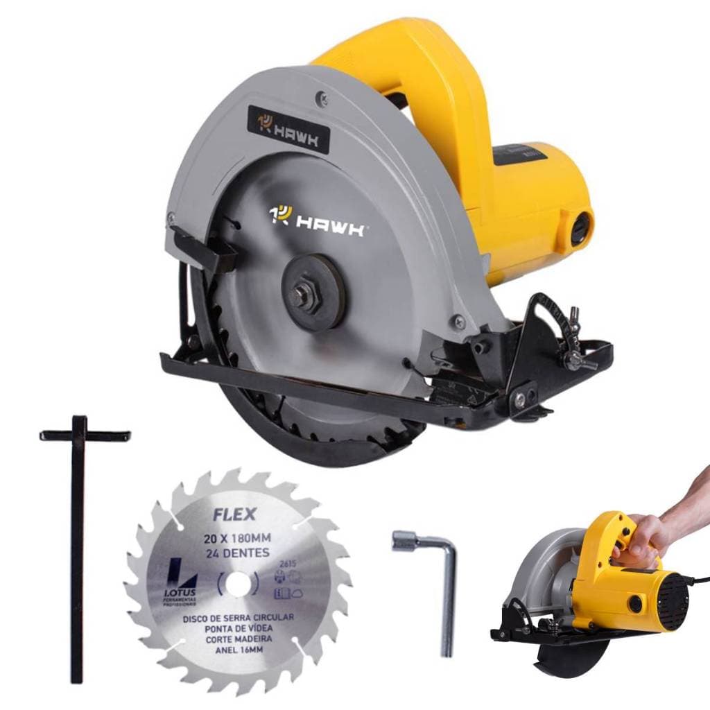 Serra Circular para Madeira 1100W Rolamentada 5600RPM Hawk com Disco de Corte