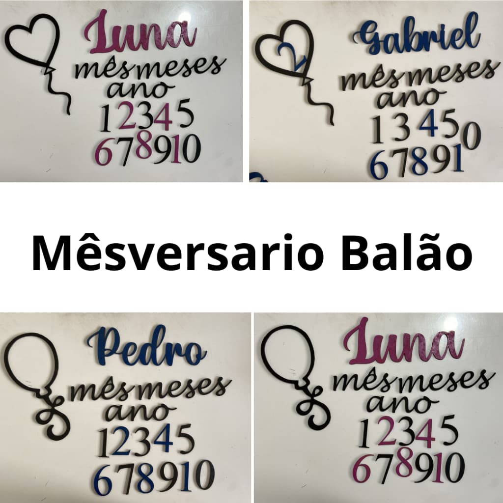 kit mêsversário mdf balão cenário para fotos mês meses e ano color Preto Azul e Rosa