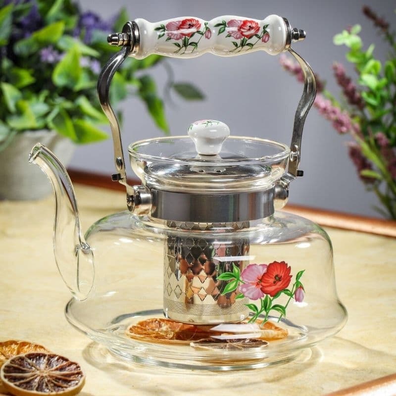 BULE CHALEIRA DE VIDRO EM BOROSILLICATO COM INFUSOR VAI DIRETO NO FOGO 1LITRO