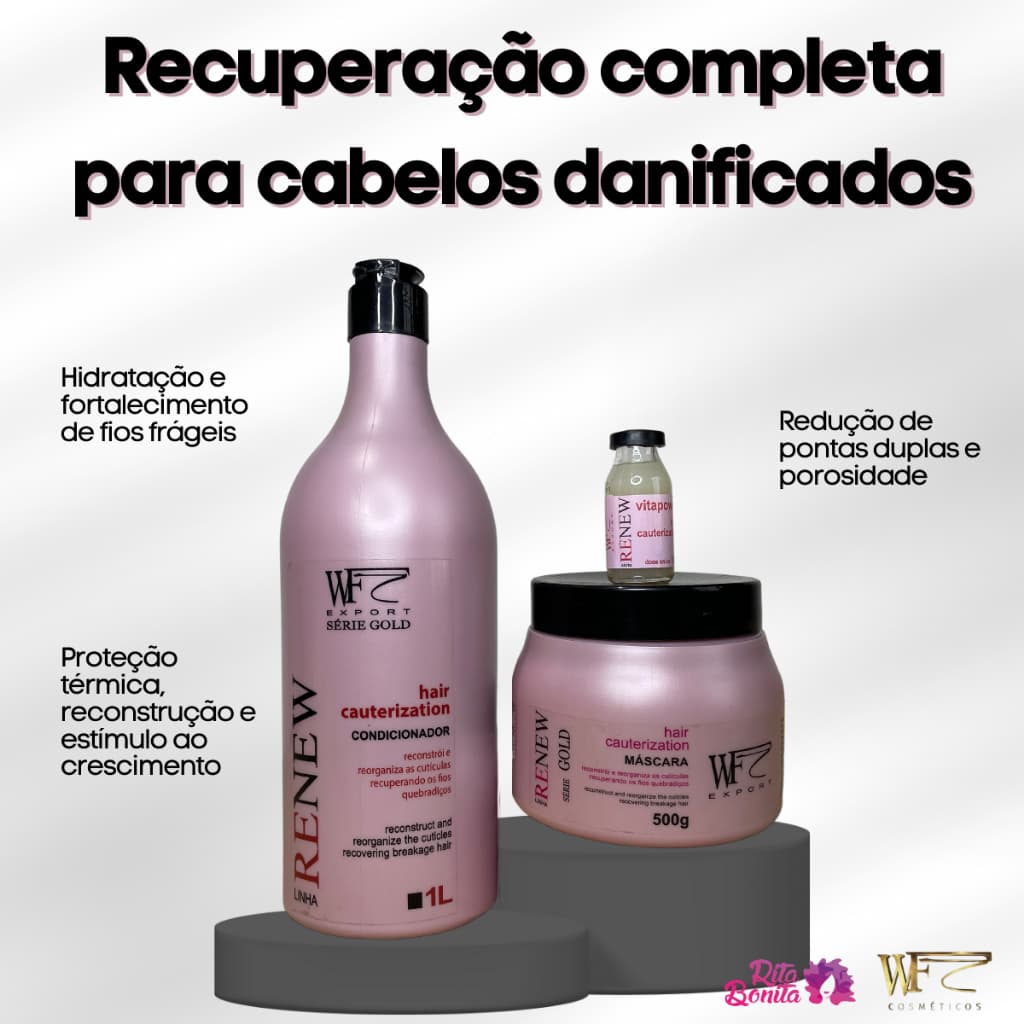 Kit 3 Peças Cabelos Danificado Poroso Ressecado Ponta Dupla Hidratação Reconstrução WF Renew 1.512ml