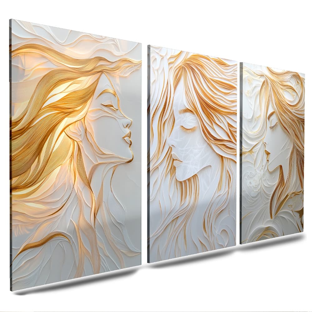 Kit De Quadros Mulheres Modernas Douradas Para Salão De Beleza Maquiagem 3 Partes (CABELO LOIRO)