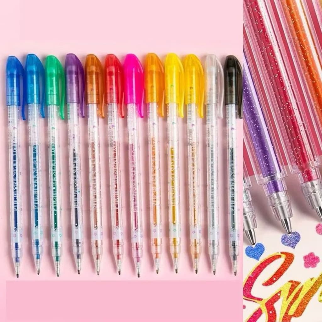 Caneta colorida Conjunto de 12 cores marcadores fluorescentes com brilho estilo cartoon