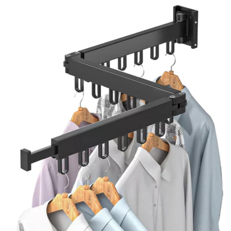Varal de Parede Retrátil Articulado – Suporte Dobrável com 10 Ganchos para Roupas