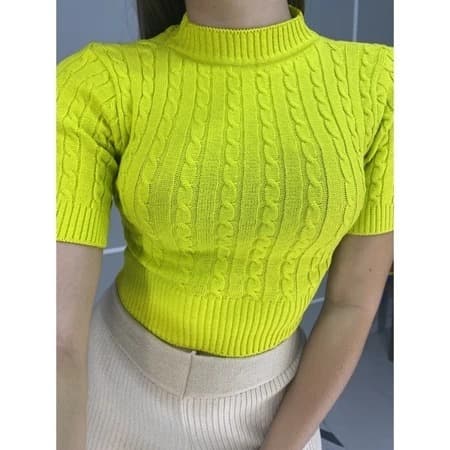 Cropped  Tricot Trança Manga Curta Blogueira