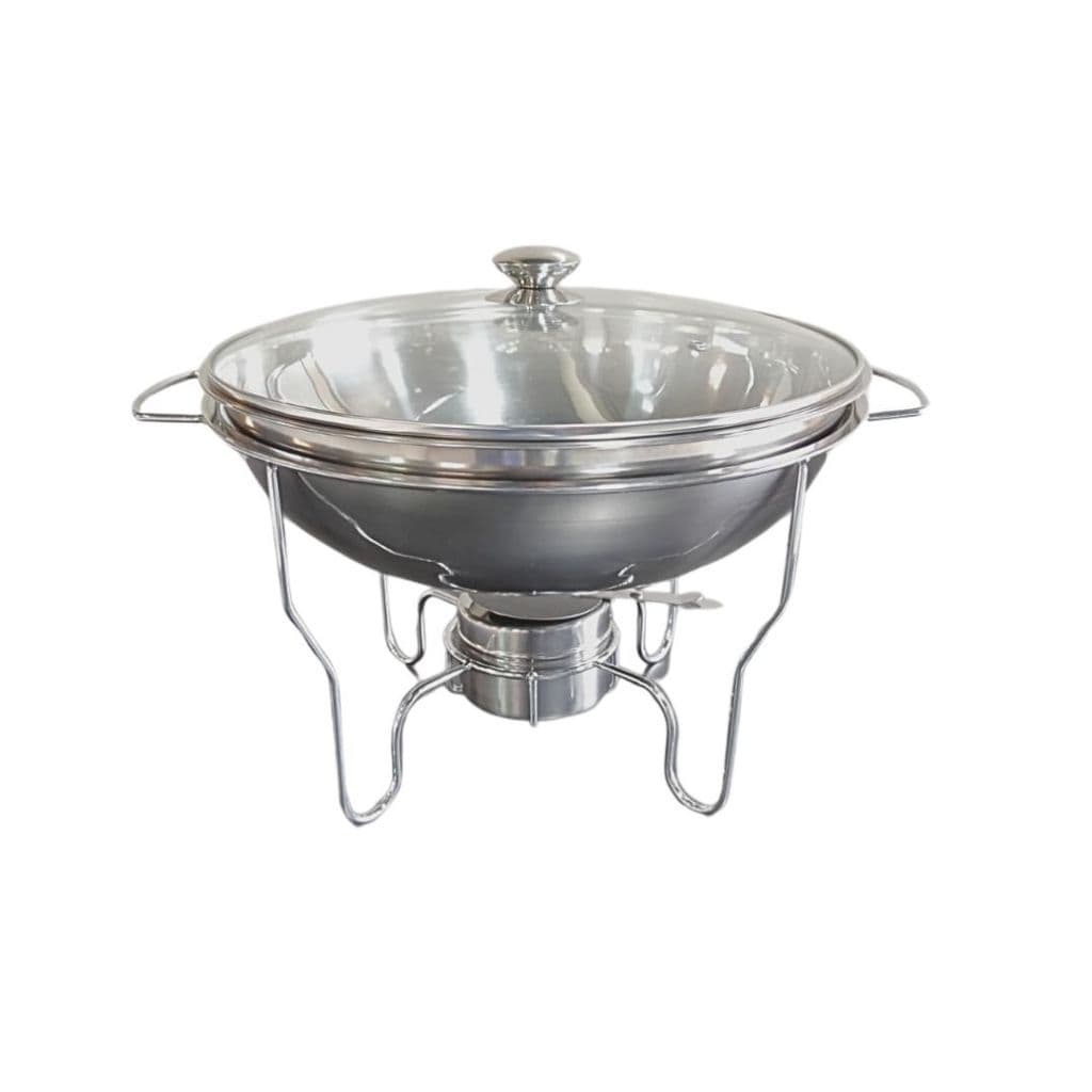 Rechaud Redondo Aço Inox Buffer Banho Maria Com Duas Cubas Fogareiro Suporte E Tampa 4,5 litros