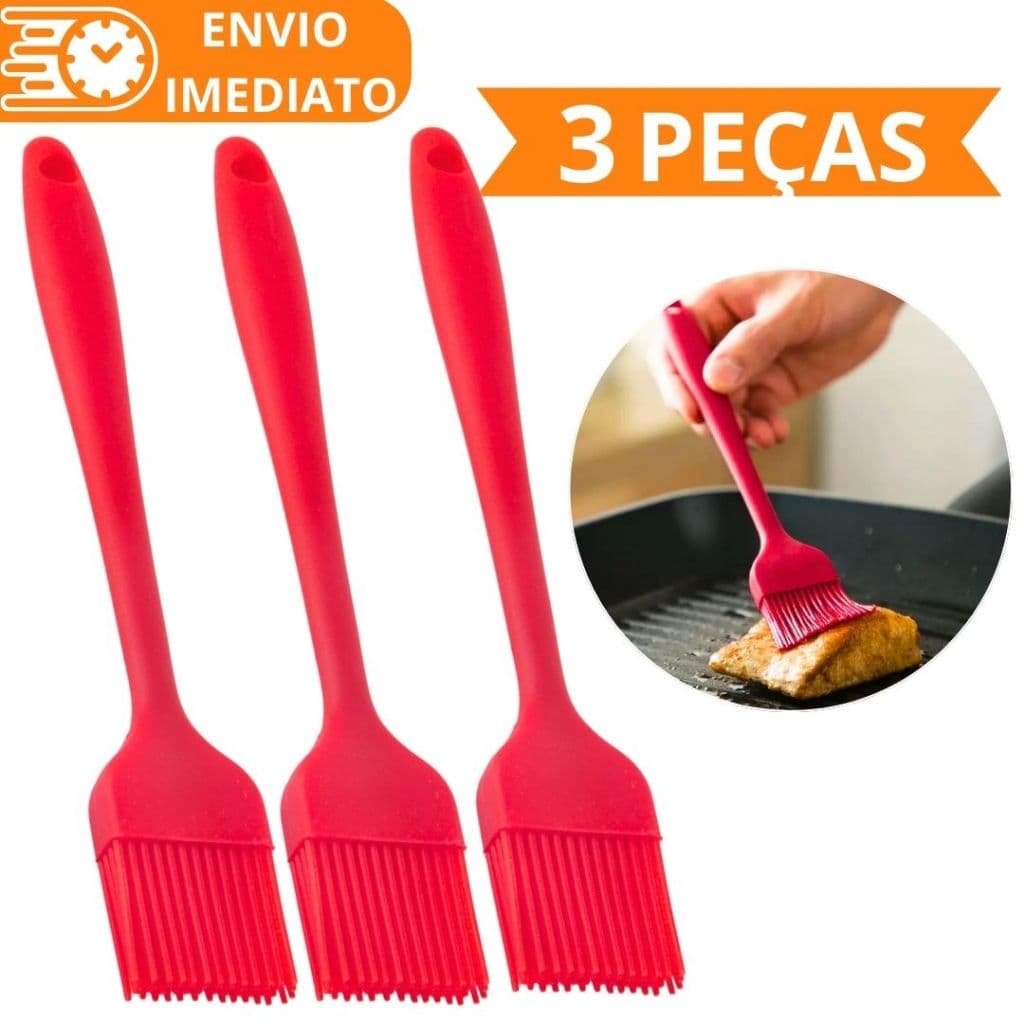 KIT 3 Pincel de Silicone Antiaderente 26cm Para Casa Cozinha Restaurante Buffet Bolo Confeitaria Oleo Carne Massa Pastel