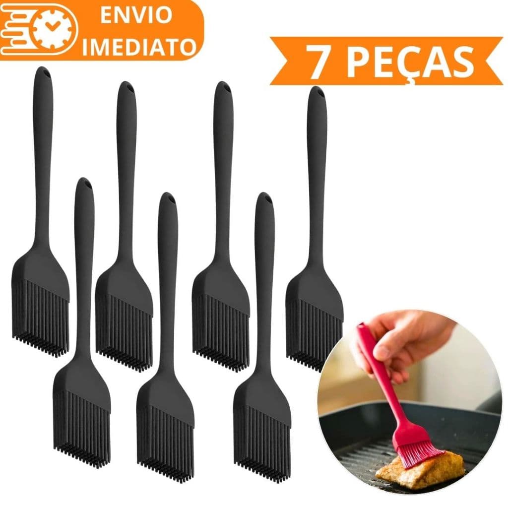 KIT 7 Pincel de Silicone Antiaderente 26cm Para Casa Cozinha Restaurante Buffet Bolo Confeitaria Oleo Carne Massa Pastel