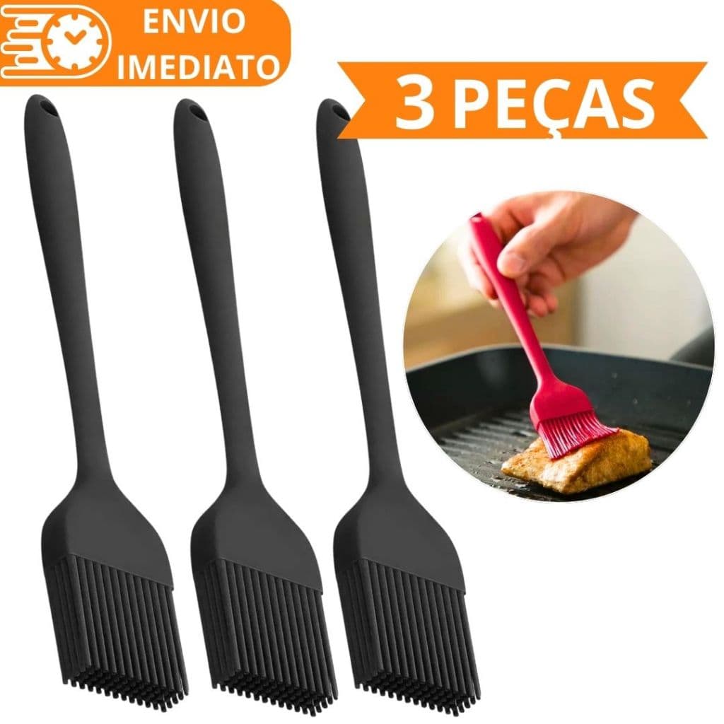 KIT 3 Pincel de Silicone Antiaderente GRANDE Para Casa Cozinha Restaurante Bolo Confeitaria Oleo Carne Massa Pastel