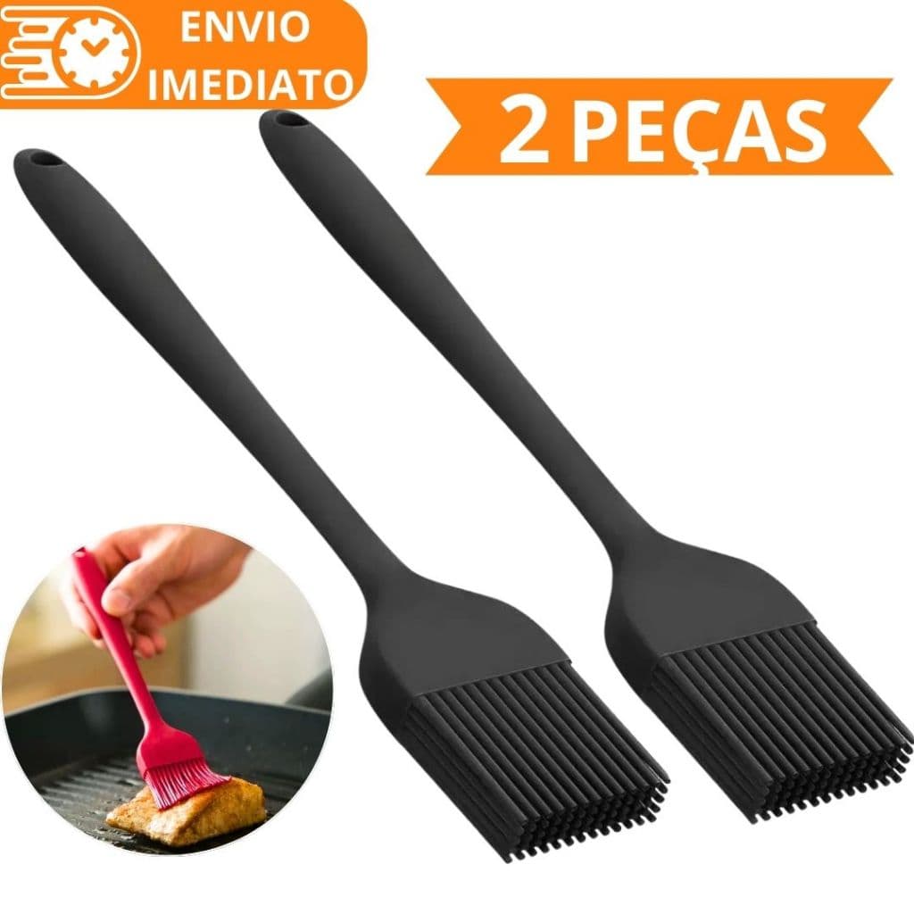 KIT 2 Pincel de Silicone Antiaderente 26cm Para Casa Cozinha Restaurante Buffet Bolo Confeitaria Oleo Carne Massa Pastel