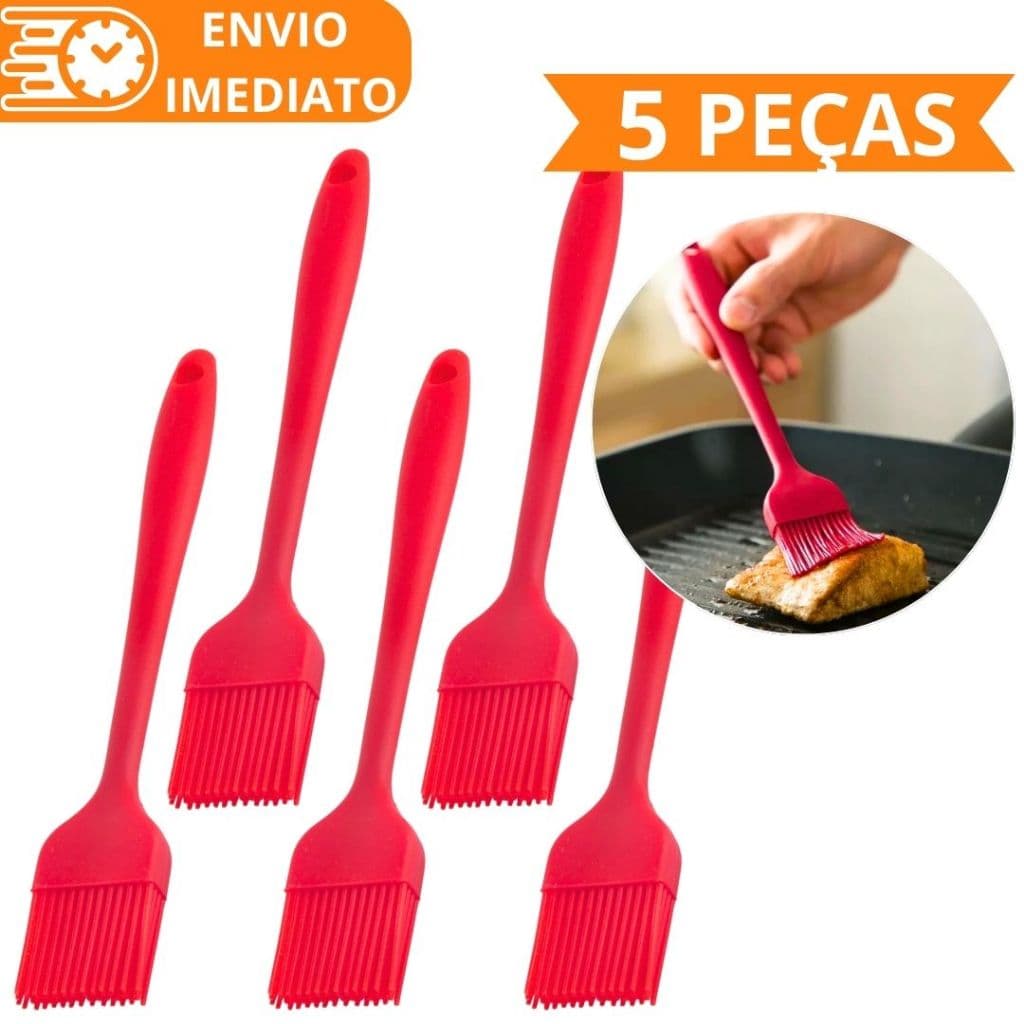 KIT 5 Pincel de Silicone Antiaderente 26cm Para Casa Cozinha Restaurante Buffet Bolo Confeitaria Oleo Carne Massa Pastel