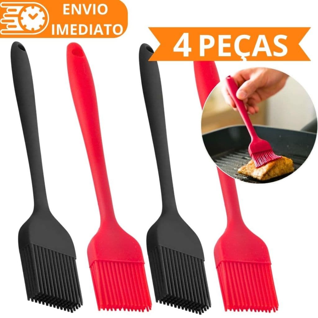 KIT 4 Pincel de Silicone Antiaderente 26cm Para Casa Cozinha Restaurante Buffet Bolo Confeitaria Oleo Carne Massa