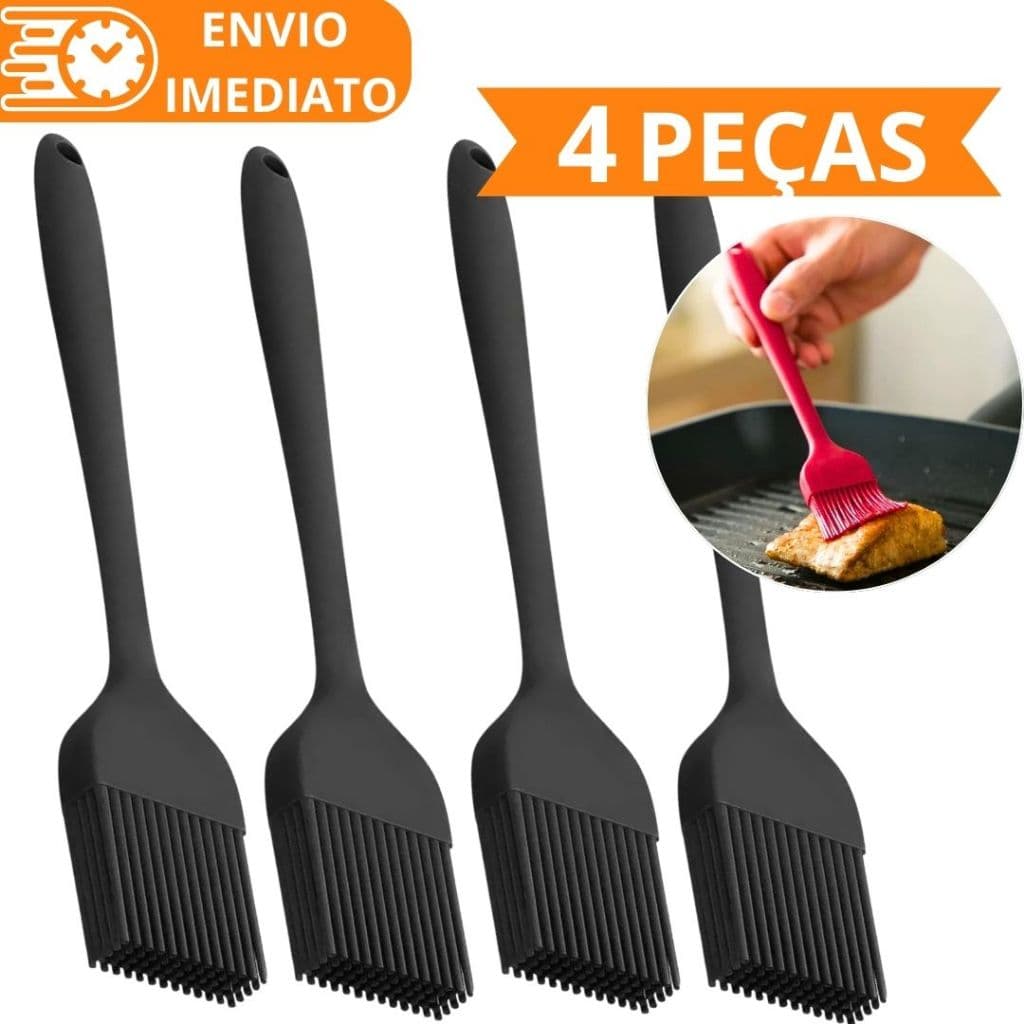 KIT 4 Pincel de Silicone Antiaderente 26cm Para Casa Cozinha Restaurante Buffet Bolo Confeitaria Oleo Carne Massa Pastel