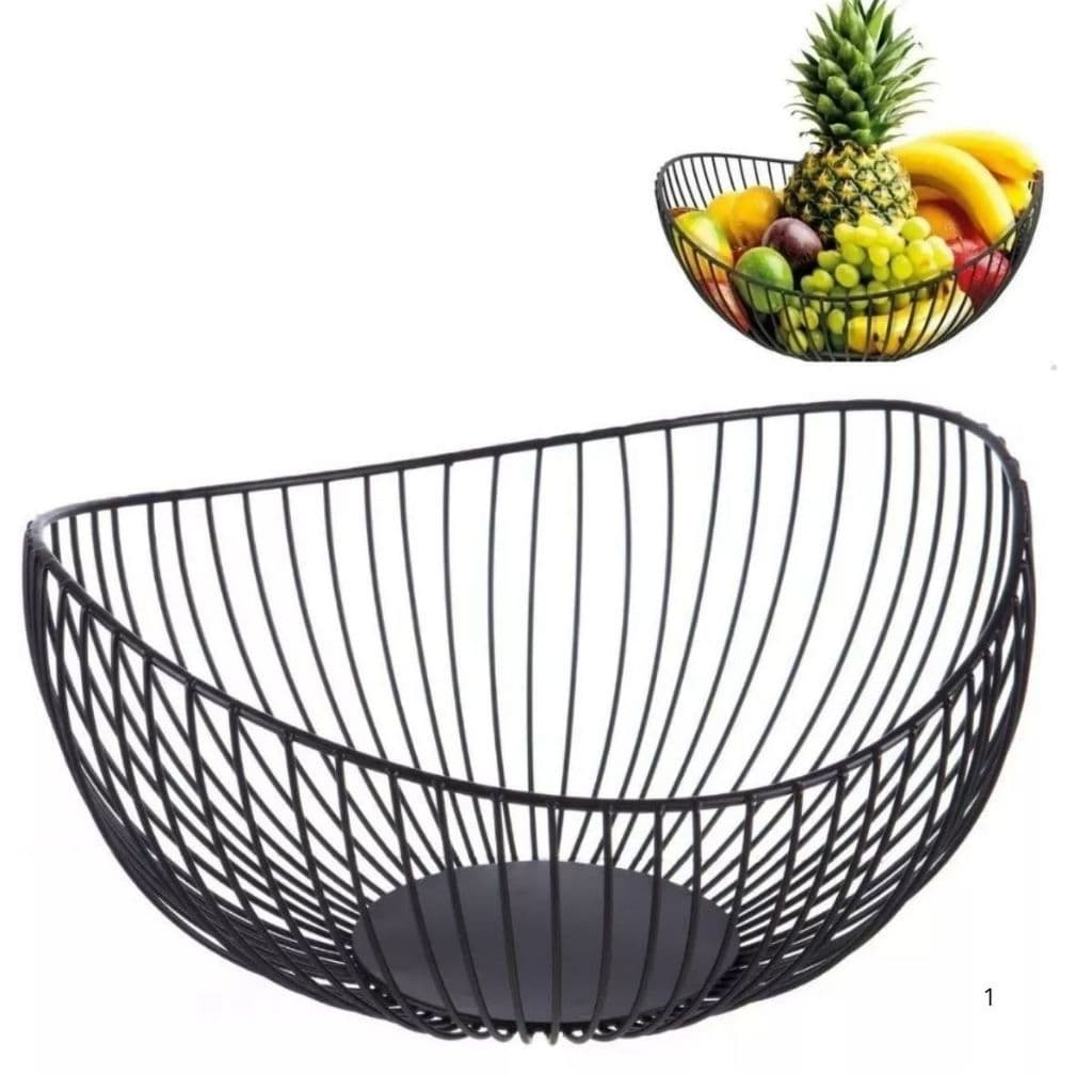 Fruteira Aramada Preta Inox Redonda Decoração Frutas Centro