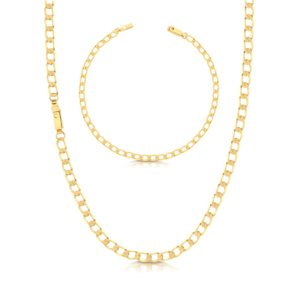 Kit Corrente + Pulseira Elo Grumet Banhada a Ouro 18k Brilho intenso