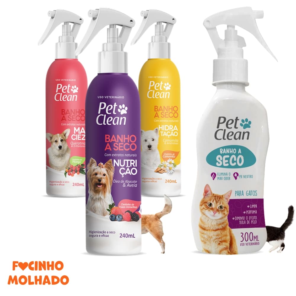 Banho A Seco Pet Clean Limpeza Para Cães e Gatos Higiene Pet Práticidade Elimina Odor e Mau Cheiro