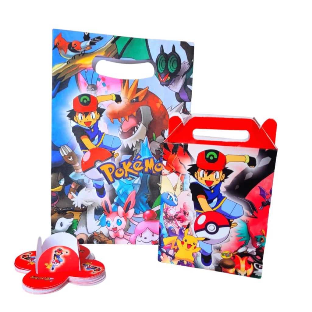 Kit Festa 10 Sacolas  Surpresa Pokémon  +100 Forminhas Pokémon + 10 Caixinhas Surpresa  Pokémon