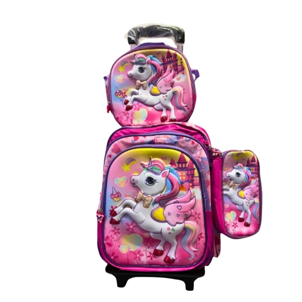 Mochila de Rodinhas Unicornio lancheira com estojo