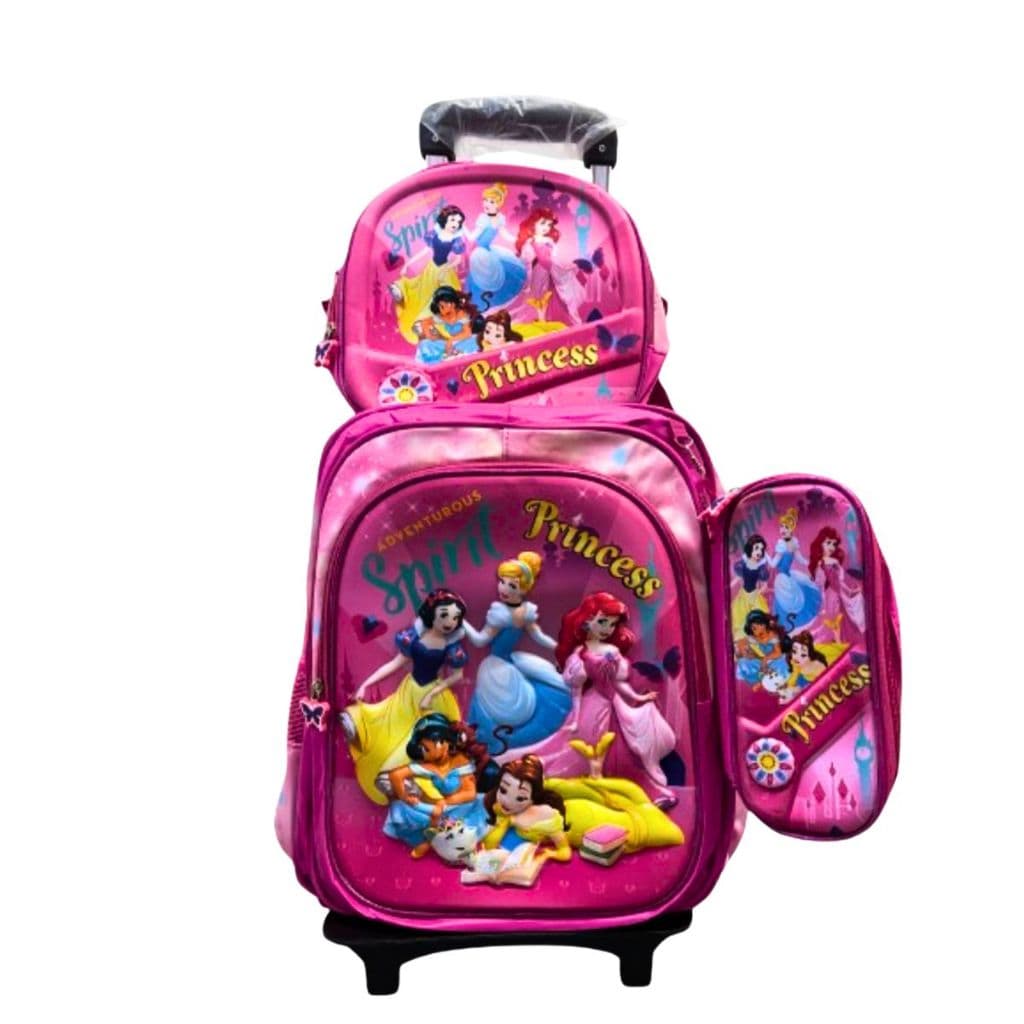 Mochila de Rodinhas Princesas mais lancheira e estojo