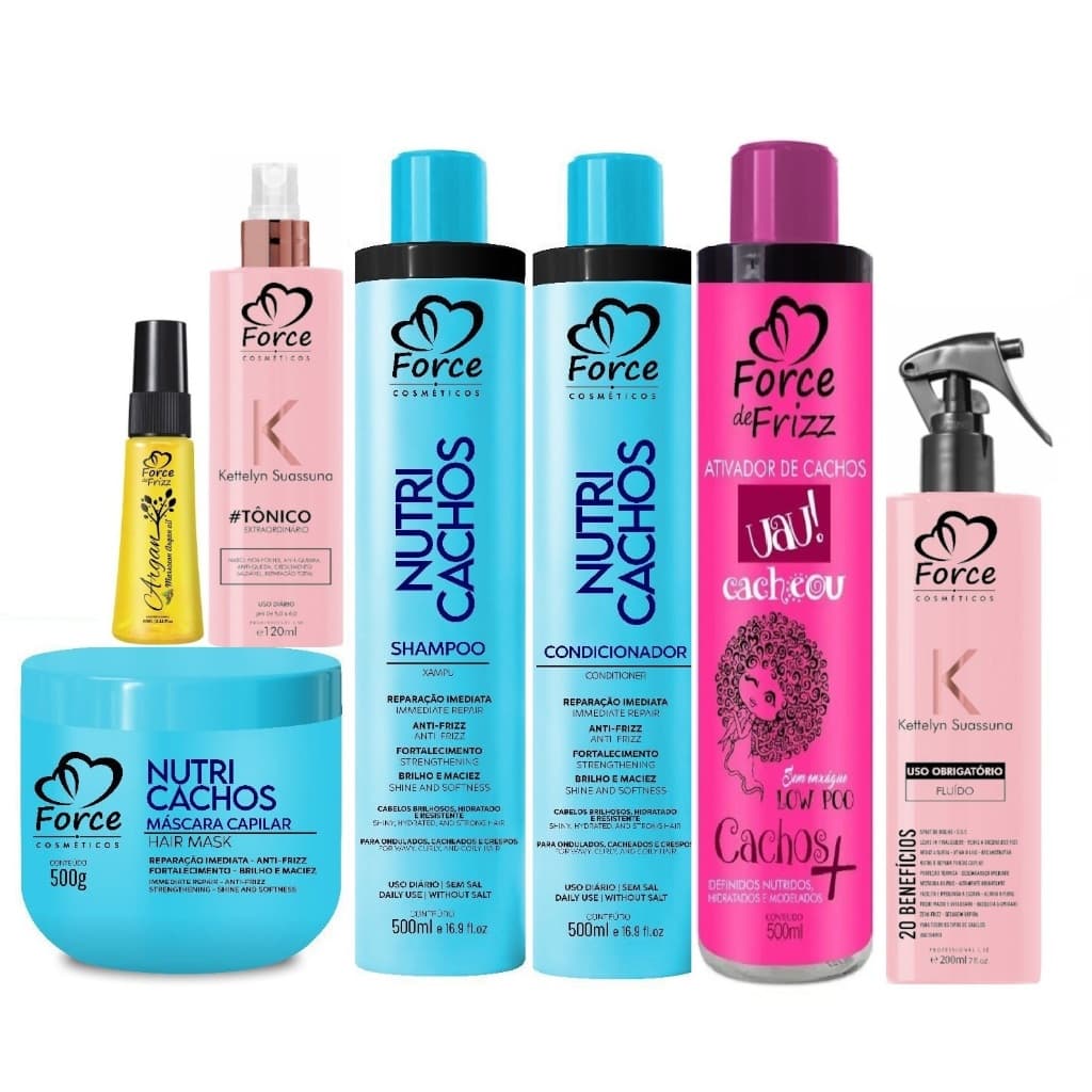 Kit Nutri Cachos Force Cosméticos: Cuidado Completo para Cachos Perfeitos (7 itens)