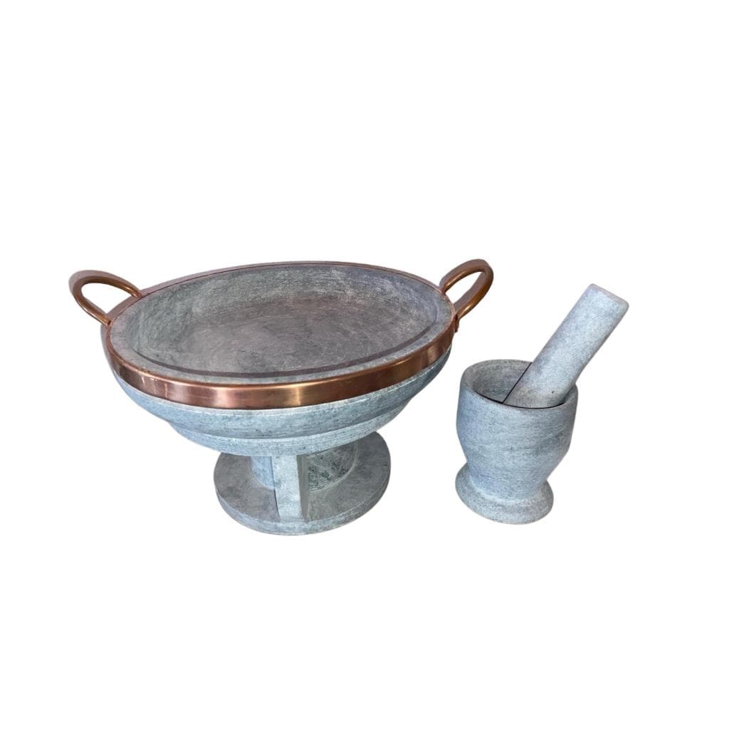 KIT: Frigideira 23cm + Fogareiro + Pilão em Pedra Sabão