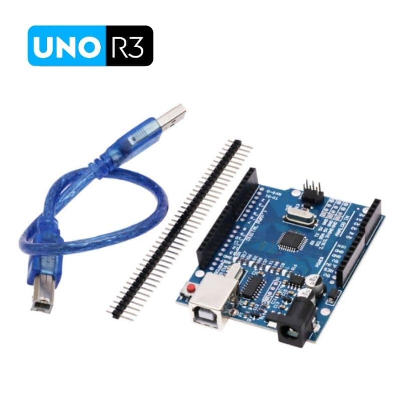 Placa Compatível Arduíno UNO R3 + Cabo USB e Barra de Pinos Kit Robótica ATmega328P SMD CH340