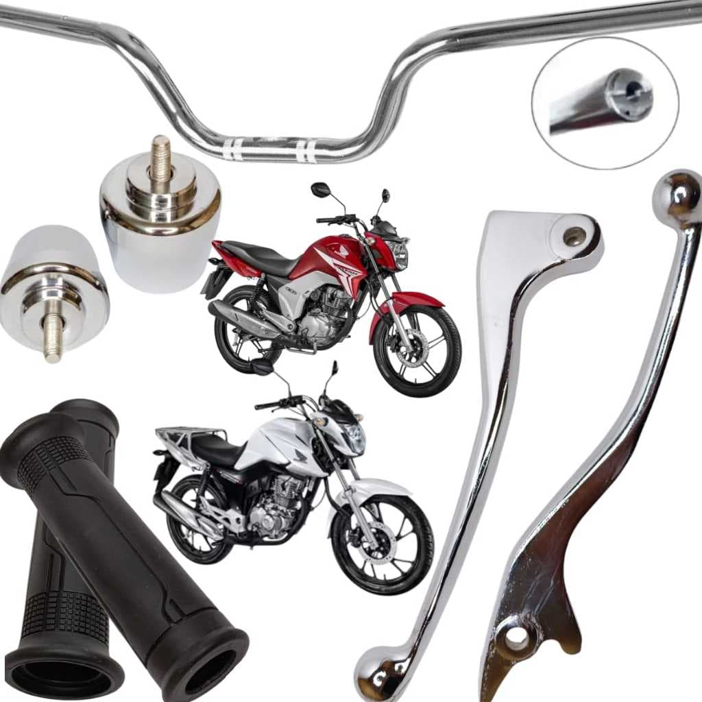 Kit Guidão Cargo Peso Pcx Manopla Vazada Manete Cromado Honda Cg Fan Titan 125 150 160