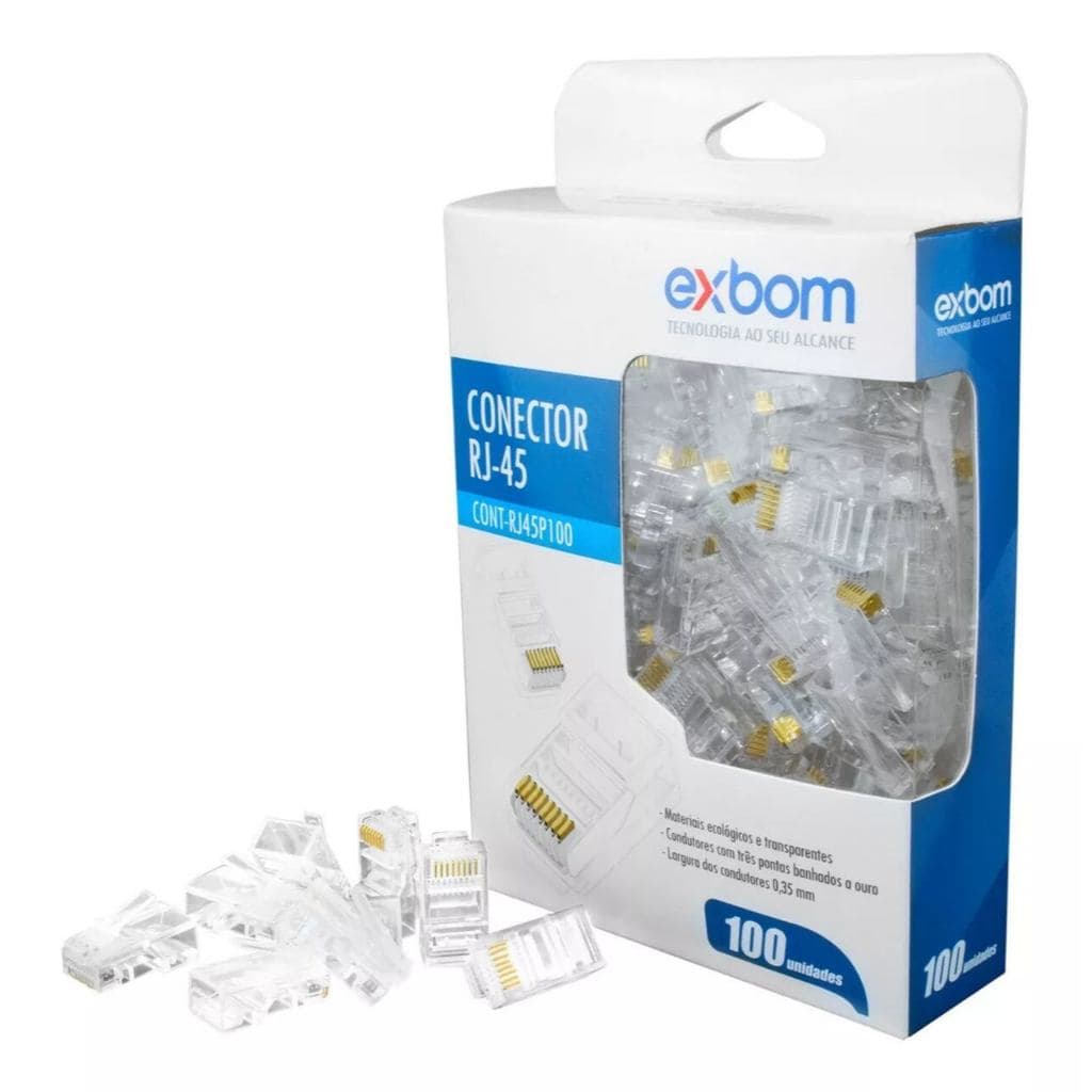 Conector RJ45 Cat5e Macho Exbom - Pacote 100