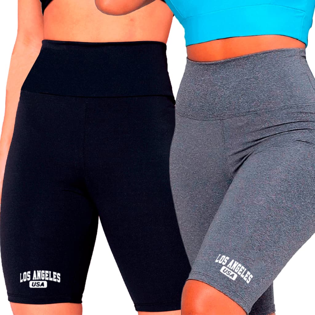 Kit 02 Bermudas Legging Feminino Suplex Meia Coxa Cintura Alta Zero Transparência