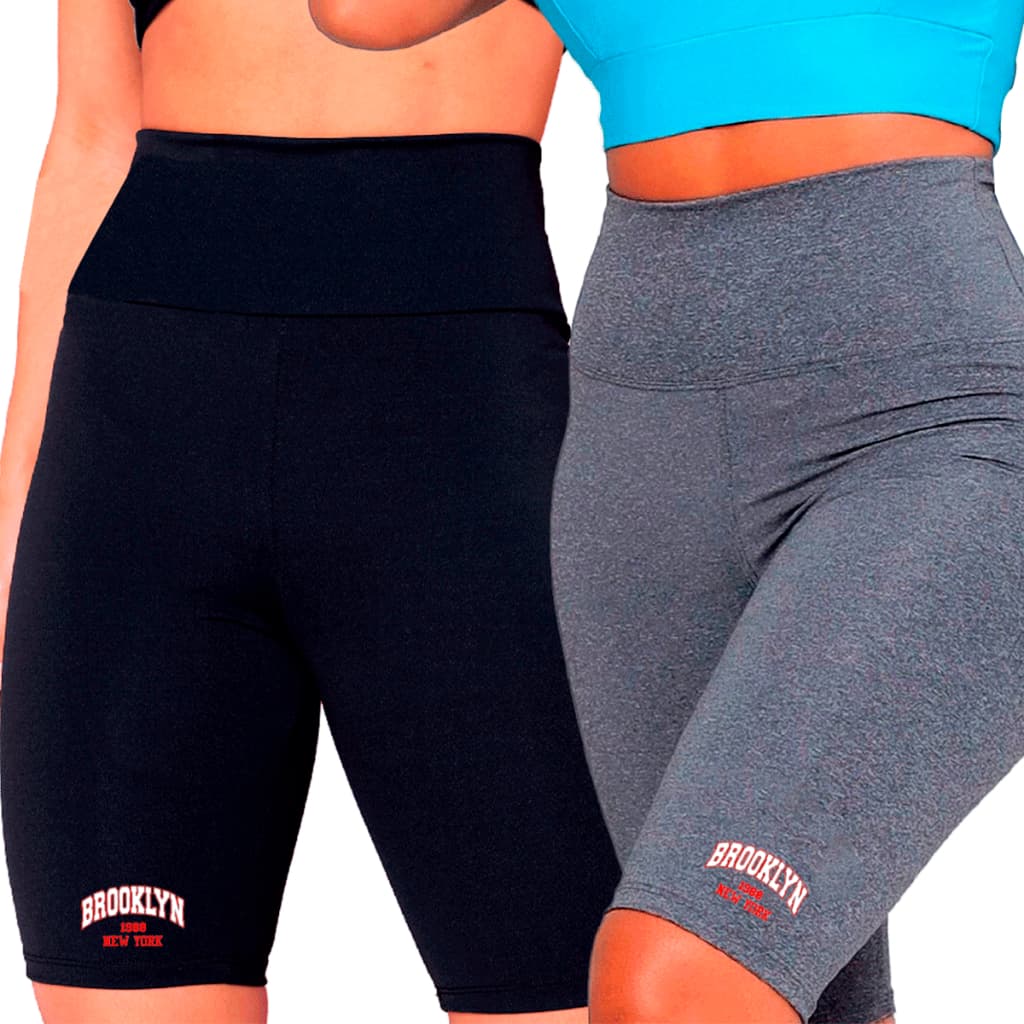 Kit 02 Bermudas Legging Feminino Suplex Meia Coxa Cintura Alta Brooklyn 2025
