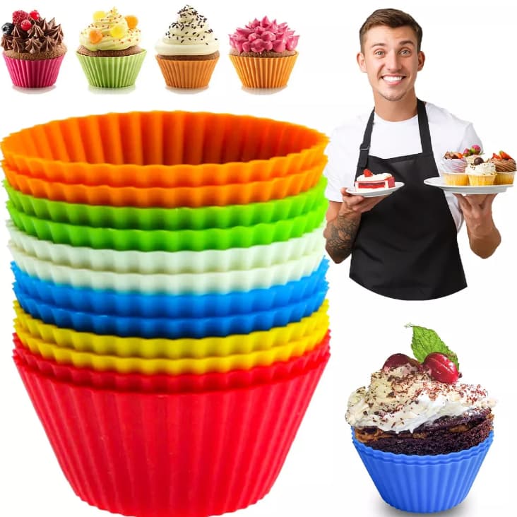 Kit 12 Mini Formas Silicone Cupcake Bolo Muffin Assadeira Premium