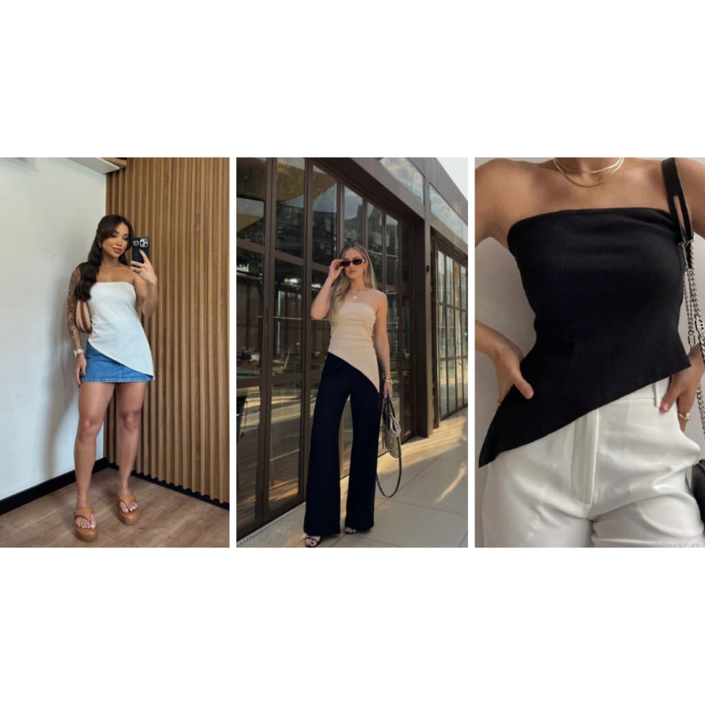 Kit 3 Blusas Tomara Que Caia Assimétrica Canelada