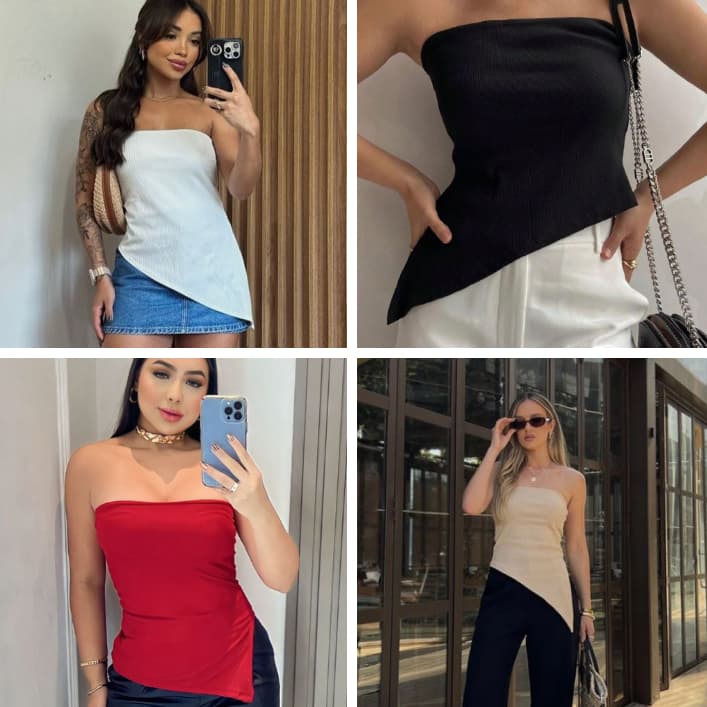 Kit 4 Blusas Tomara Que Caia Assimétrica Canelada