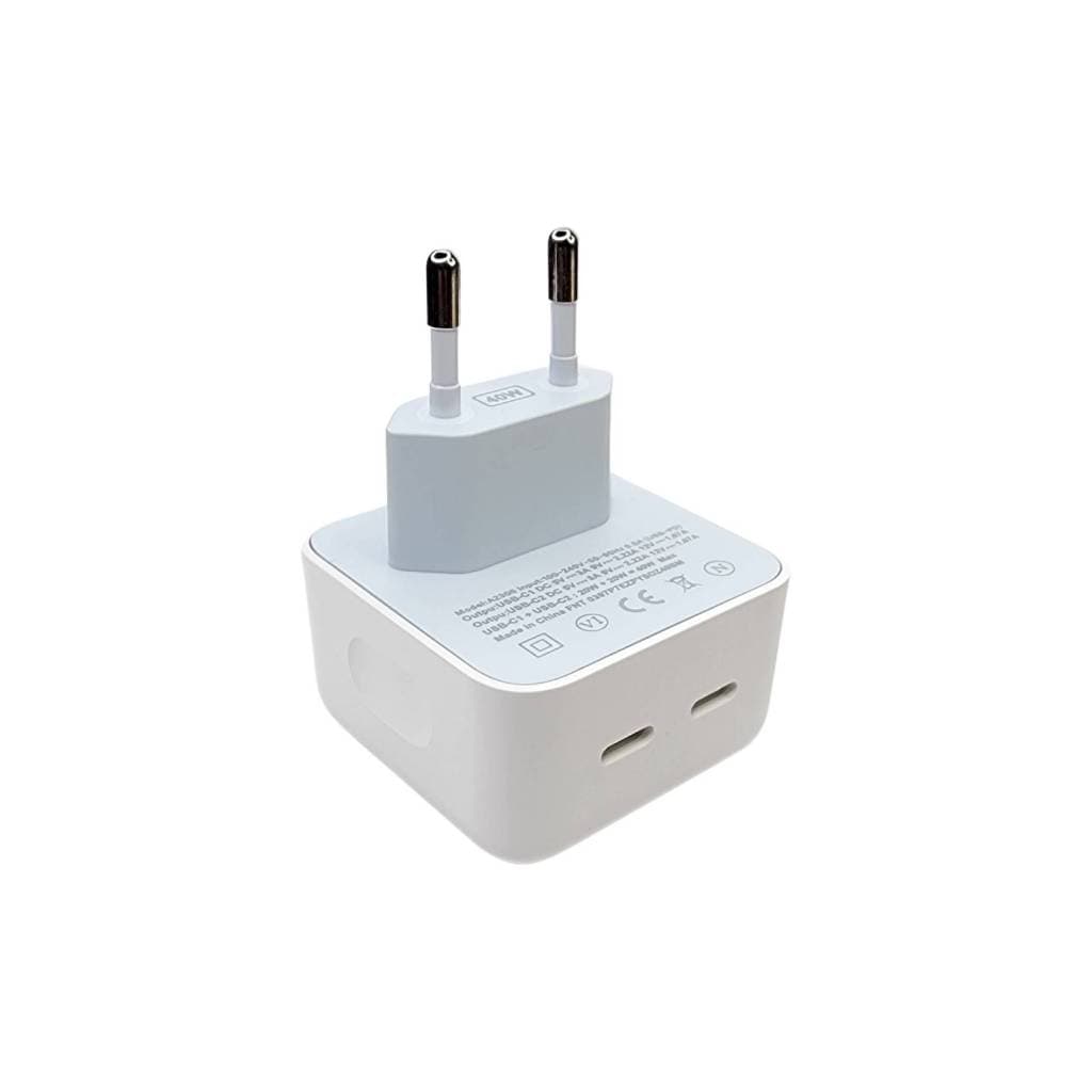Fonte de Carregador Com 2 Entradas Usb-C Rápido De 40w Bivolt