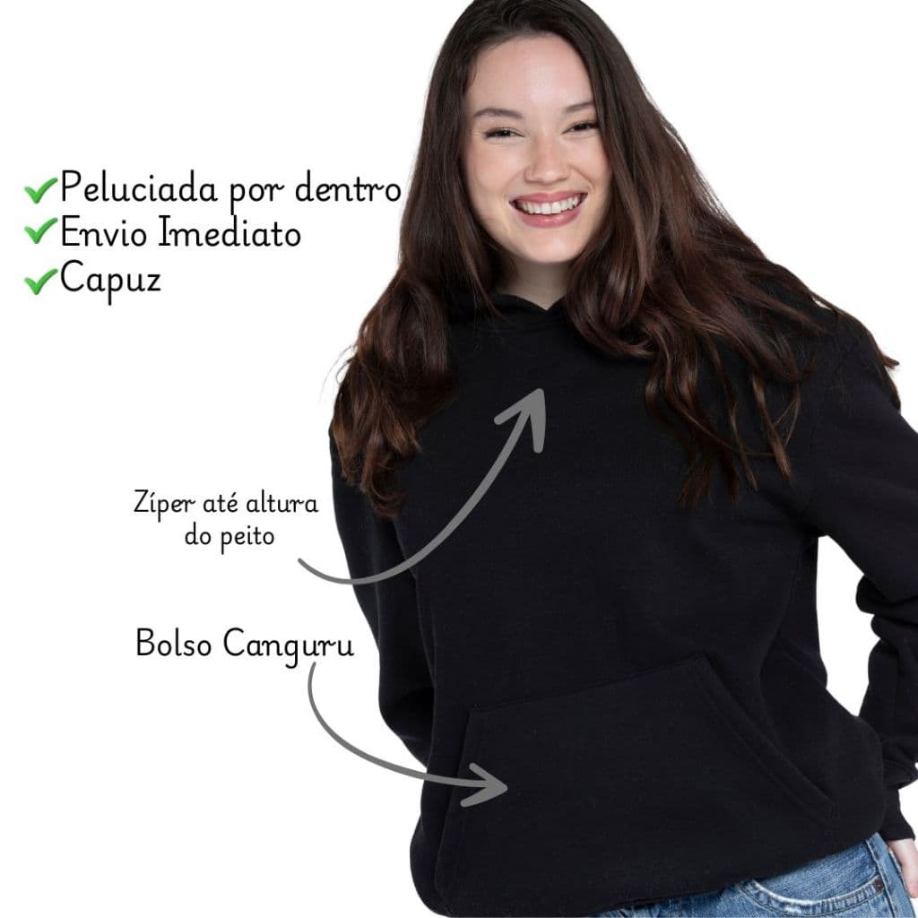 Blusa de Frio de Moletom Liso Masculino com Zíper Capuz e Bolso Canguru Jaqueta de Moletom Masculina