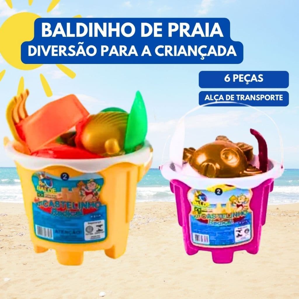 Baldinho de Praia Infantil Completo Castelinho de Areia Praia Verão 6 Peças Brincadeira Criança