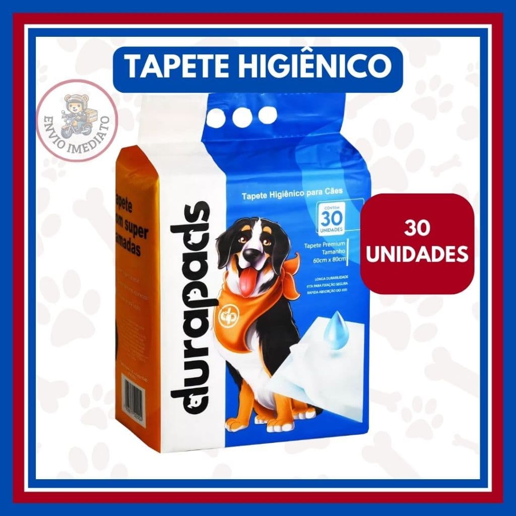 Tapete Higiênico Para Cachorro 60cm X 80cm Durapads 30 Unidades Neutraliza Odores Limpeza Sem Cheiro