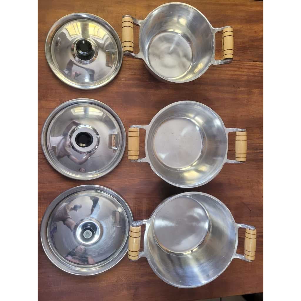 Jogo com 3 kit de Panelas Caçarolas Grandes Alumnínio Batido Fundido Grosso 22,24,26