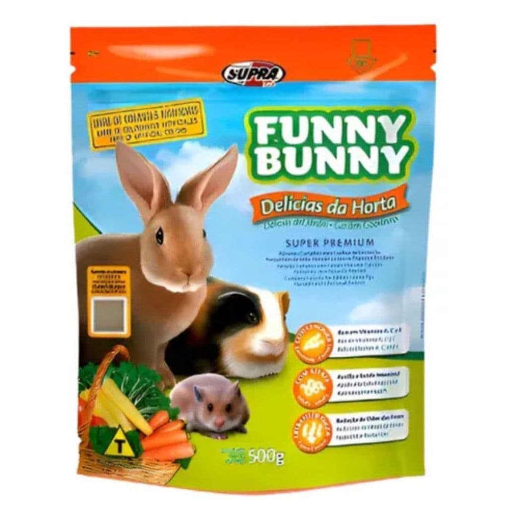 RAÇÃO FUNNY BUNNY DELICIAS DA HORTA SUPER PREMIUM PARA COELHOS DE ESTIMAÇÃO E PEQUENOS ROEDORES 500G