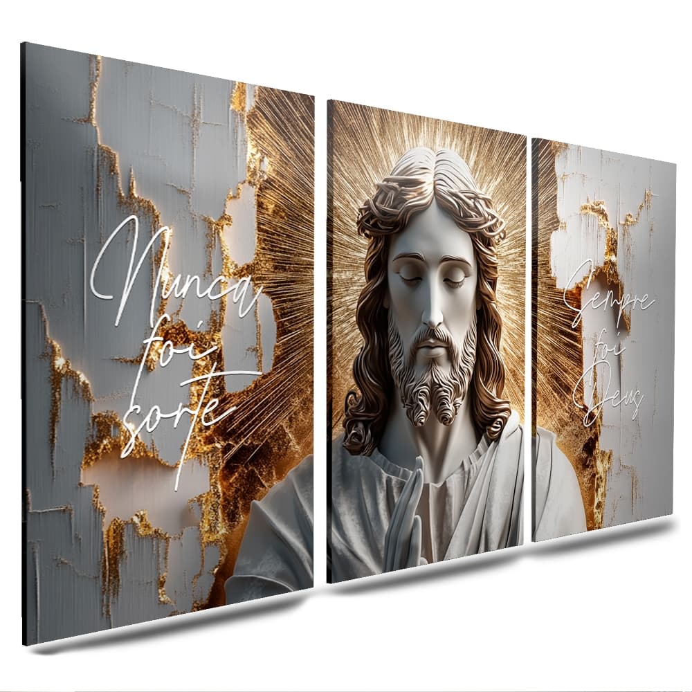 quadros Jesus Cristo coroa de espinho nunca foi sorte sempre foi Deus 3 peças para sala(JESUS FRENTE)
