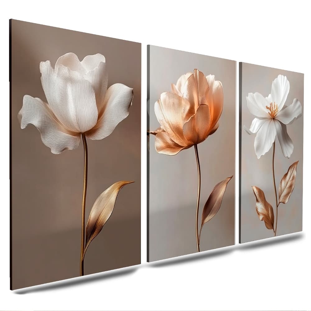 kit de quadros 3 partes floral rosas flores tulipas brancas brilhantes decoração para sala quartos hotéis