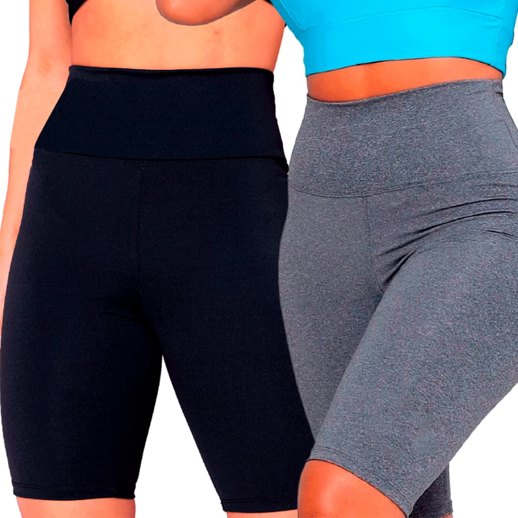 Kit 02 Bermudas Legging Feminino Suplex Meia Coxa Cintura Alta Zero Transparência 2025